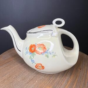 RARE Vintage Hall's Superior Quality Orange Poppy Streamline China Teapot & Lidp